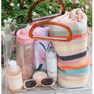 Sonix Transparent tote/Beach/Festival bag Brown tortoiseshell Handles Large NWT